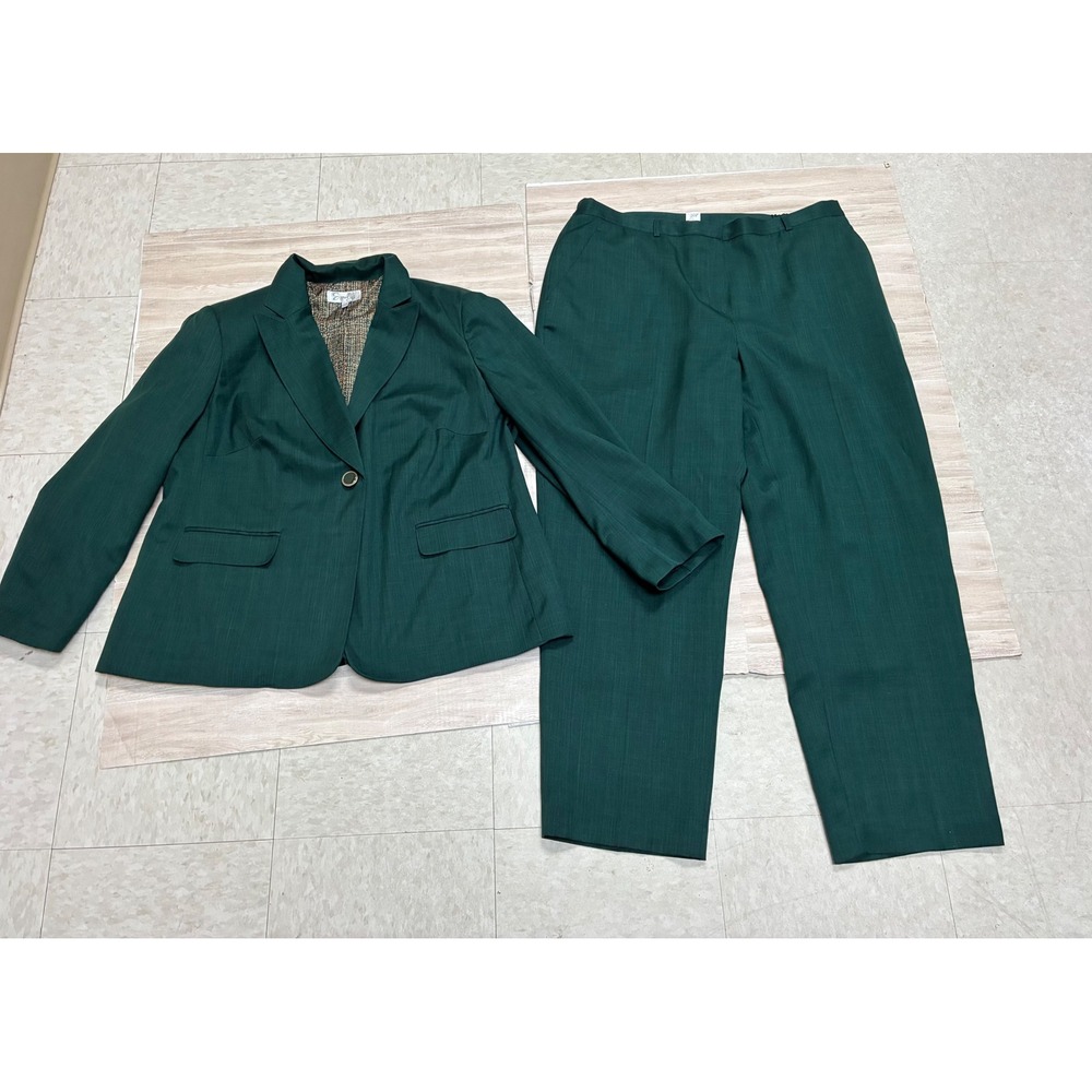 Emily Womens Forest Green 2 Piece Pant Suit Blazer & Trousers Size 20W